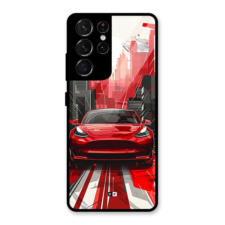 Red And Black Car Glass Back Case for Galaxy S21 Ultra 5G