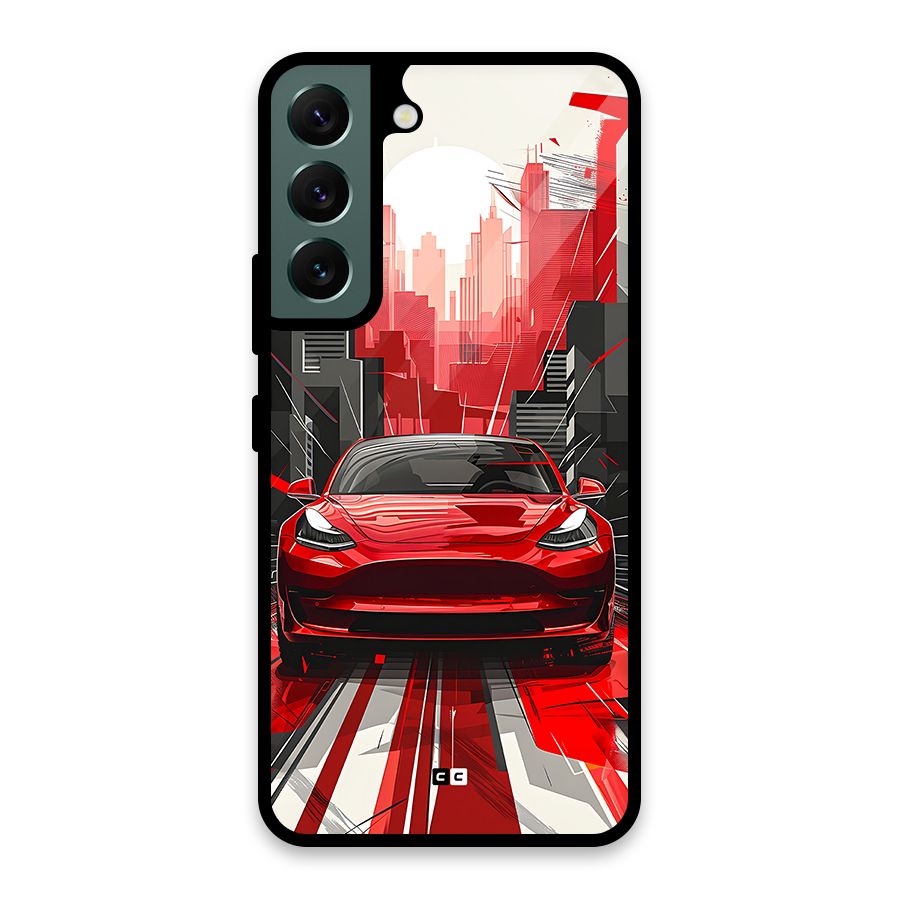 Red And Black Car Glass Back Case for Galaxy S22 5G