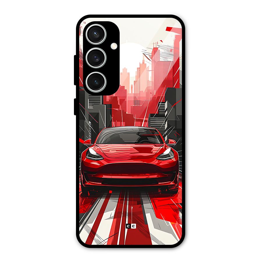 Red And Black Car Glass Back Case for Galaxy S23 FE