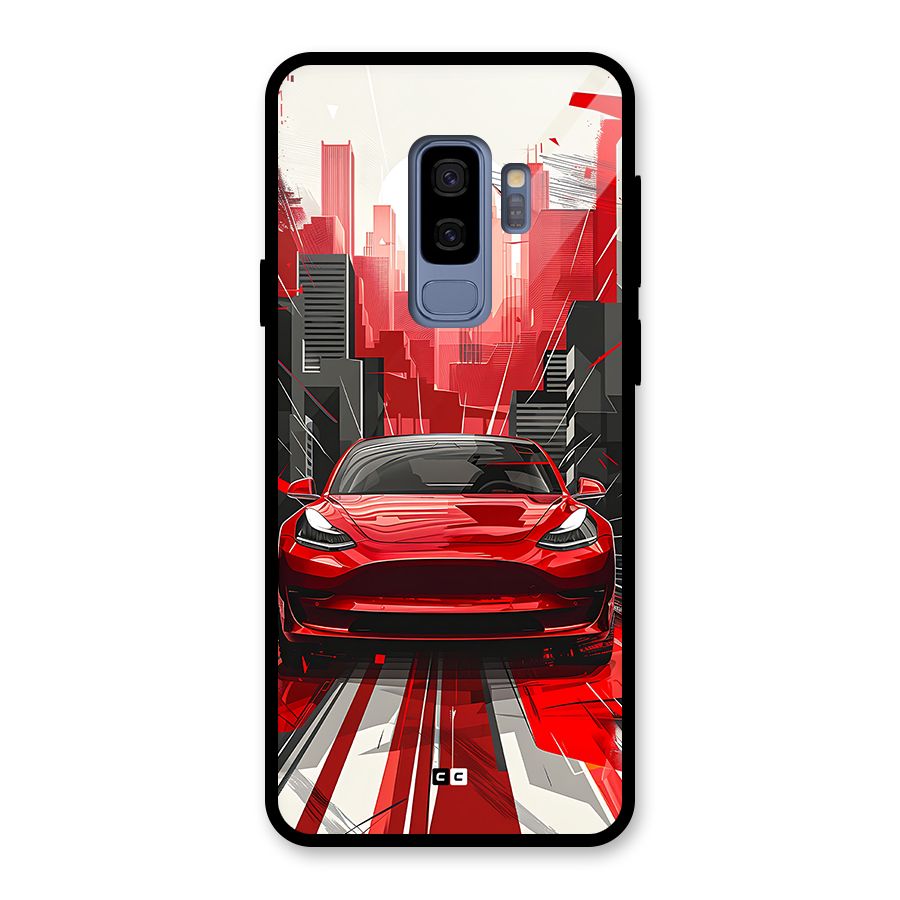 Red And Black Car Glass Back Case for Galaxy S9 Plus