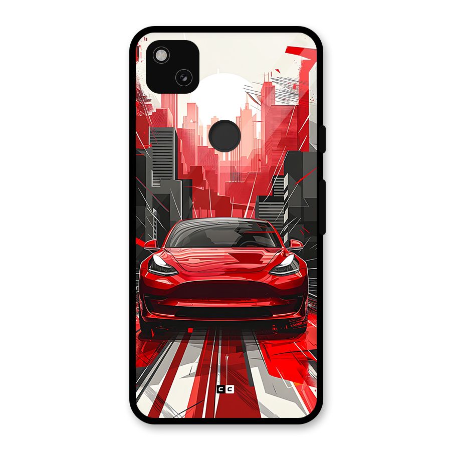 Red And Black Car Glass Back Case for Google Pixel 4a