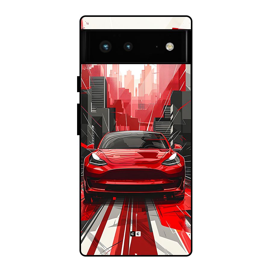 Red And Black Car Glass Back Case for Google Pixel 6