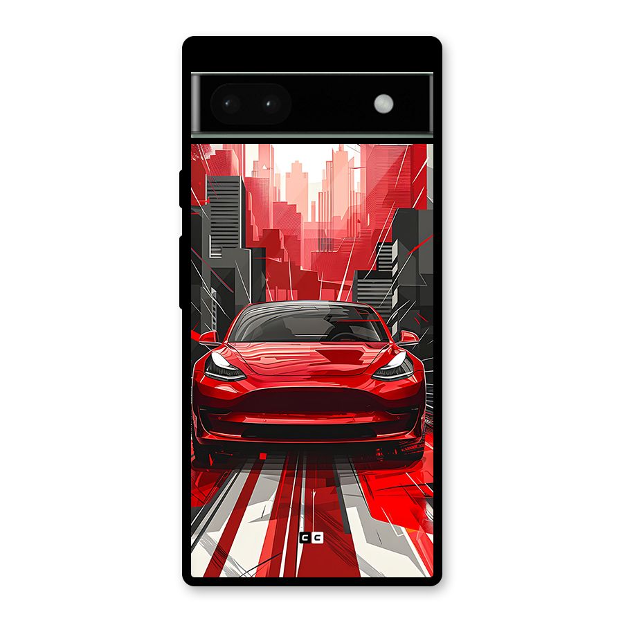Red And Black Car Glass Back Case for Google Pixel 6a