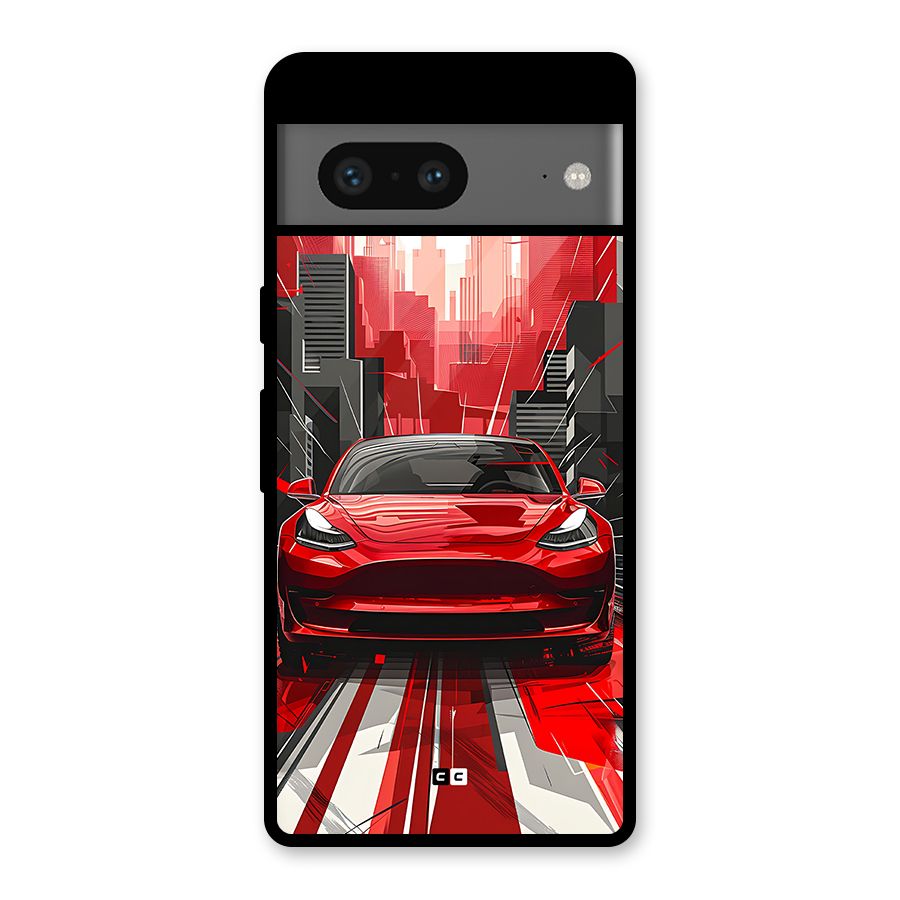 Red And Black Car Glass Back Case for Google Pixel 7