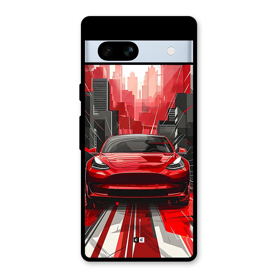 Red And Black Car Glass Back Case for Google Pixel 7a