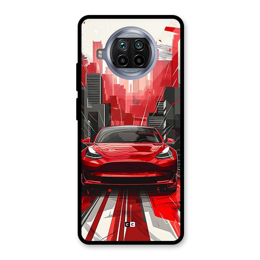 Red And Black Car Glass Back Case for Mi 10i