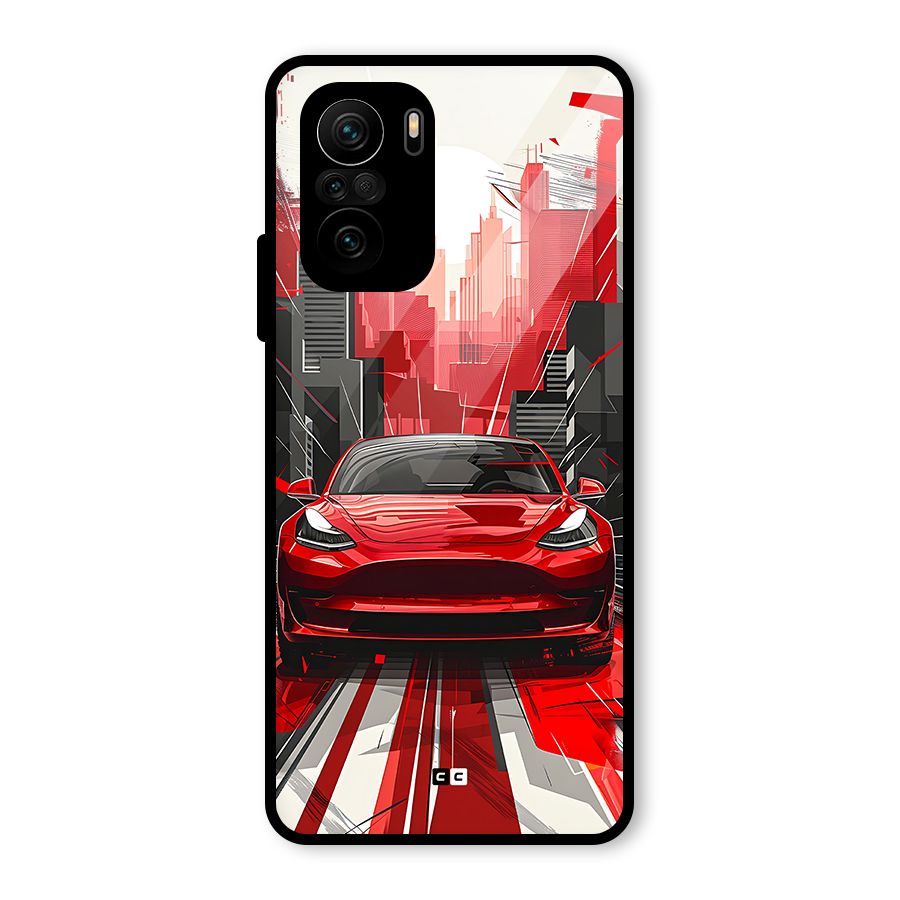 Red And Black Car Glass Back Case for Mi 11X Pro