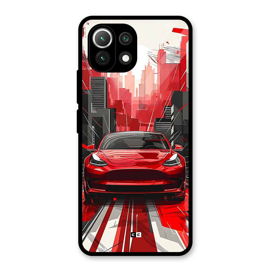 Red And Black Car Glass Back Case for Mi 11 Lite NE 5G