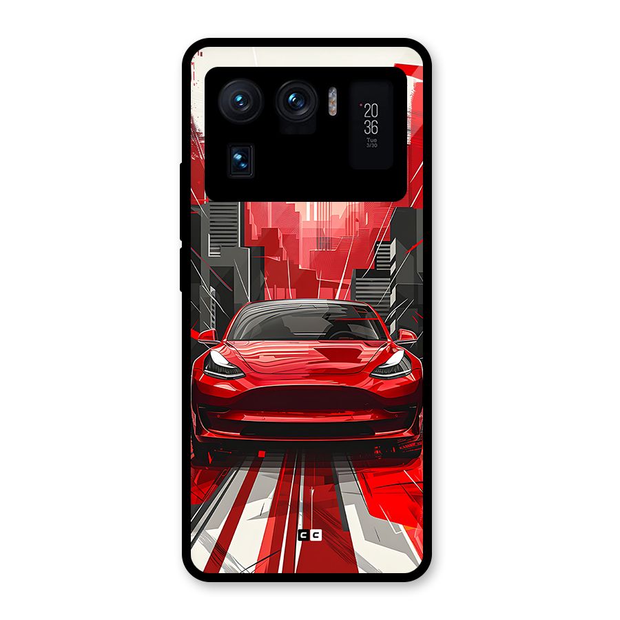 Red And Black Car Glass Back Case for Mi 11 Ultra