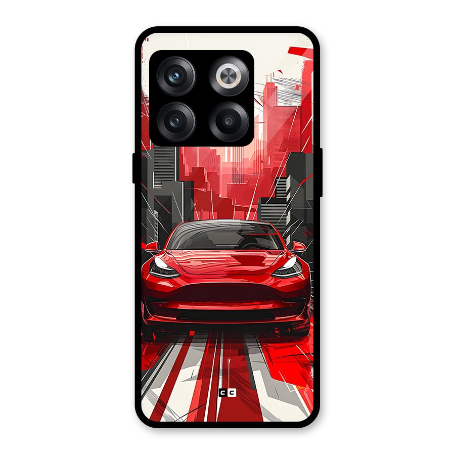 Red And Black Car Glass Back Case for OnePlus 10T