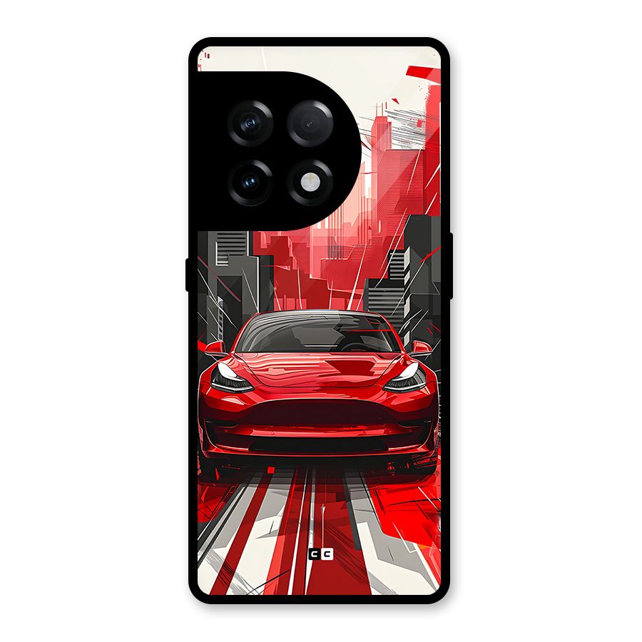Red And Black Car Glass Back Case for OnePlus 11R