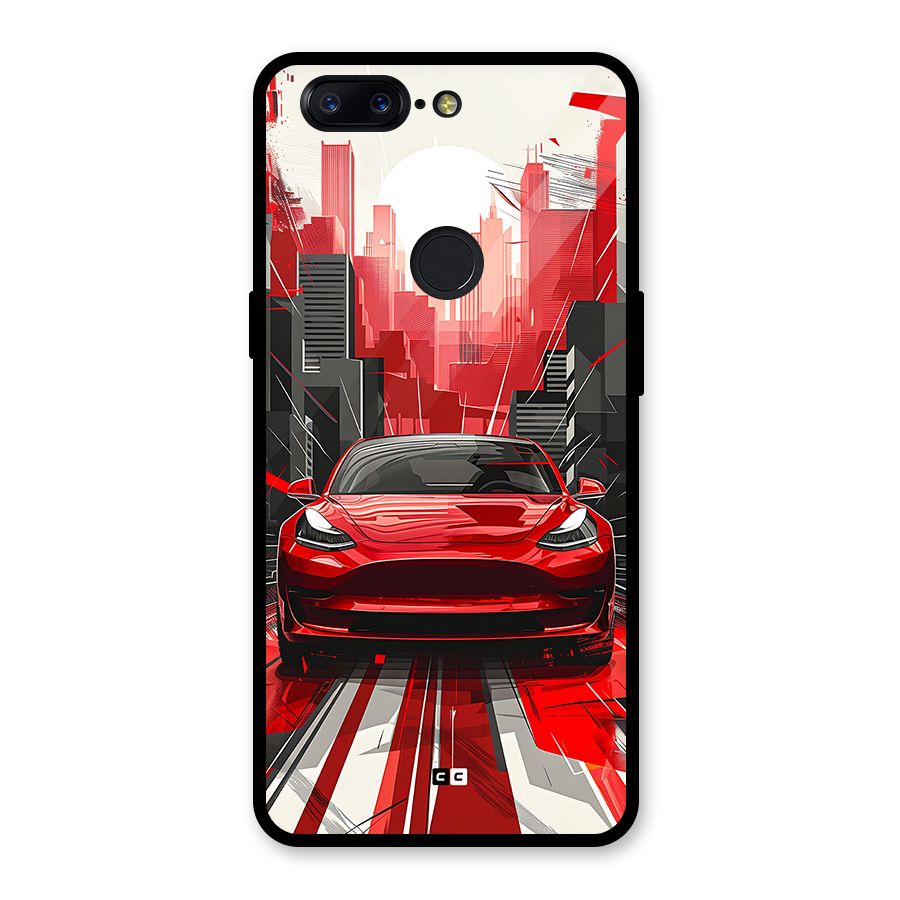 Red And Black Car Glass Back Case for OnePlus 5T