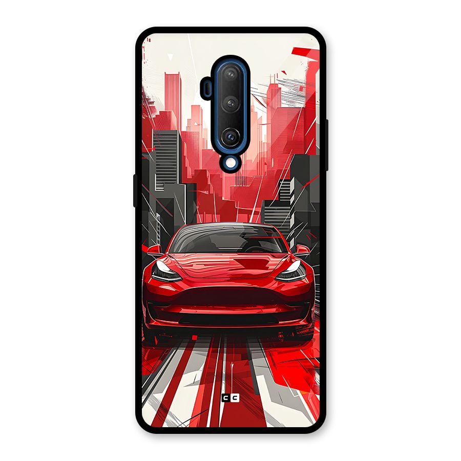Red And Black Car Glass Back Case for OnePlus 7T Pro