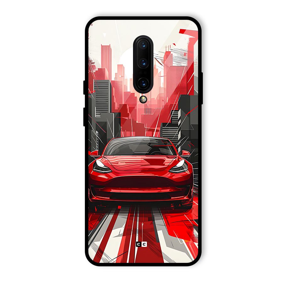 Red And Black Car Glass Back Case for OnePlus 7 Pro