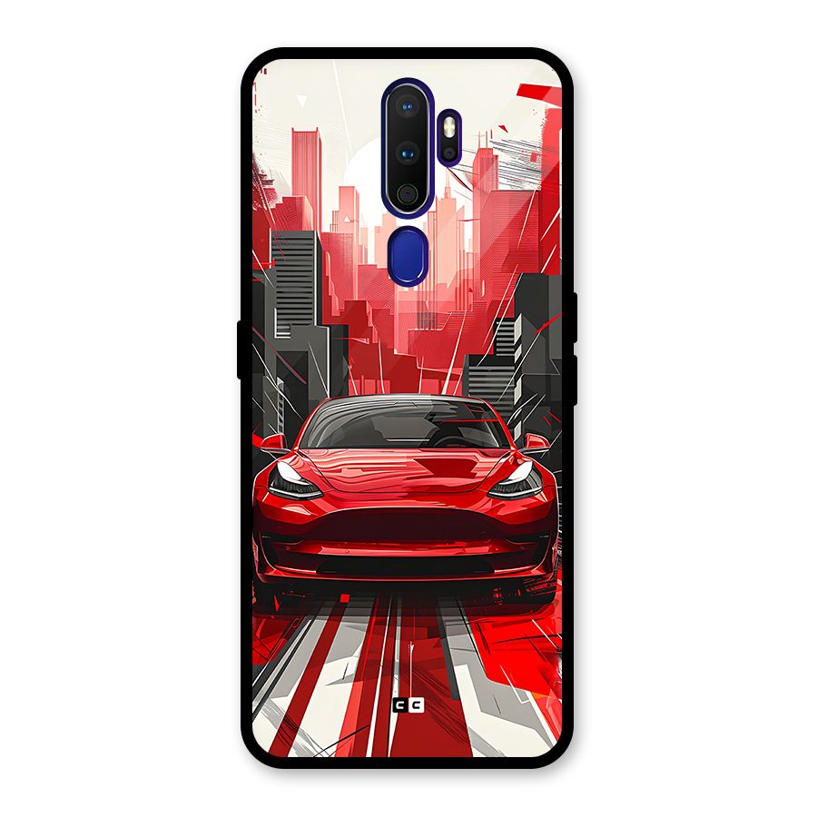 Red And Black Car Glass Back Case for Oppo A9 (2020)