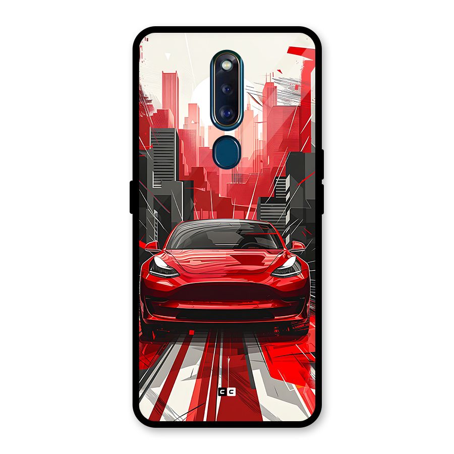 Red And Black Car Glass Back Case for Oppo F11 Pro