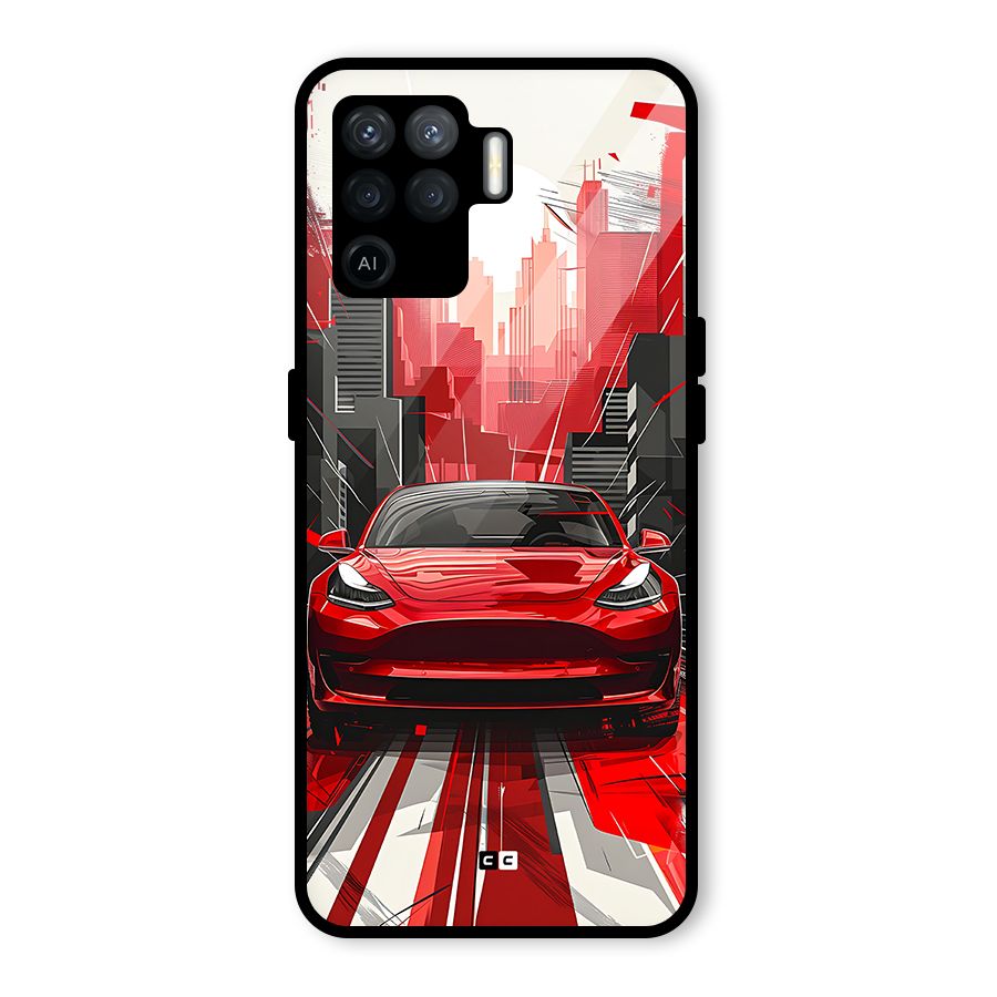 Red And Black Car Glass Back Case for Oppo F19 Pro
