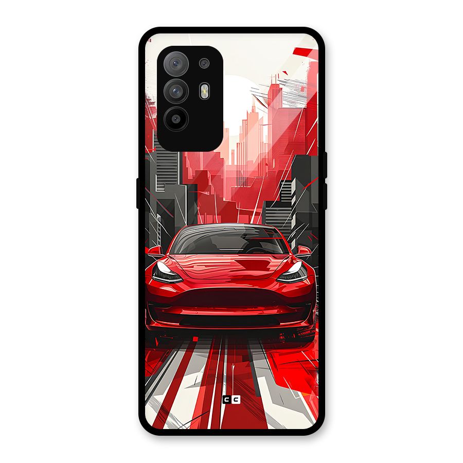 Red And Black Car Glass Back Case for Oppo F19 Pro Plus 5G