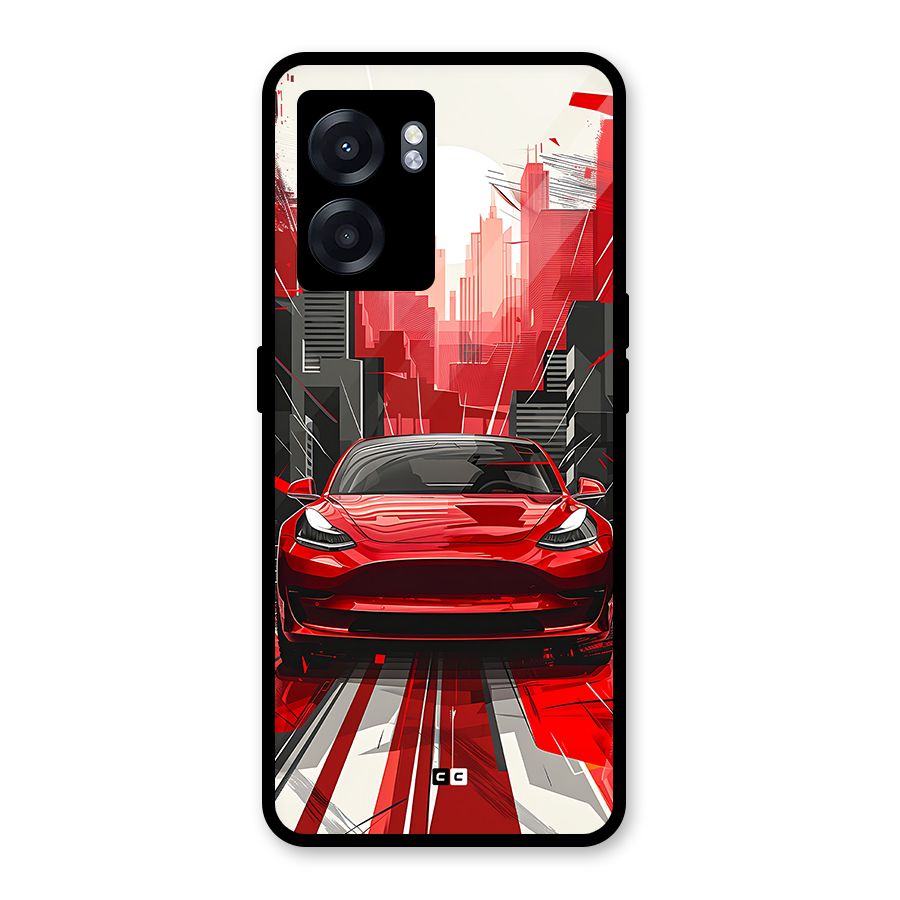 Red And Black Car Glass Back Case for Oppo K10 (5G)