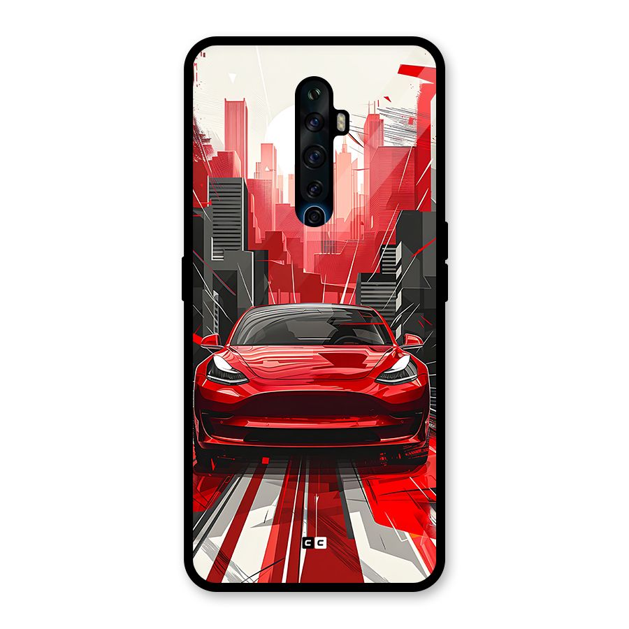 Red And Black Car Glass Back Case for Oppo Reno2 F