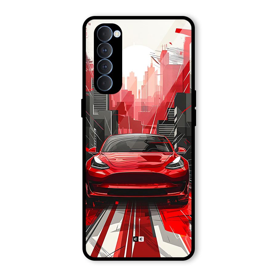 Red And Black Car Glass Back Case for Oppo Reno4 Pro