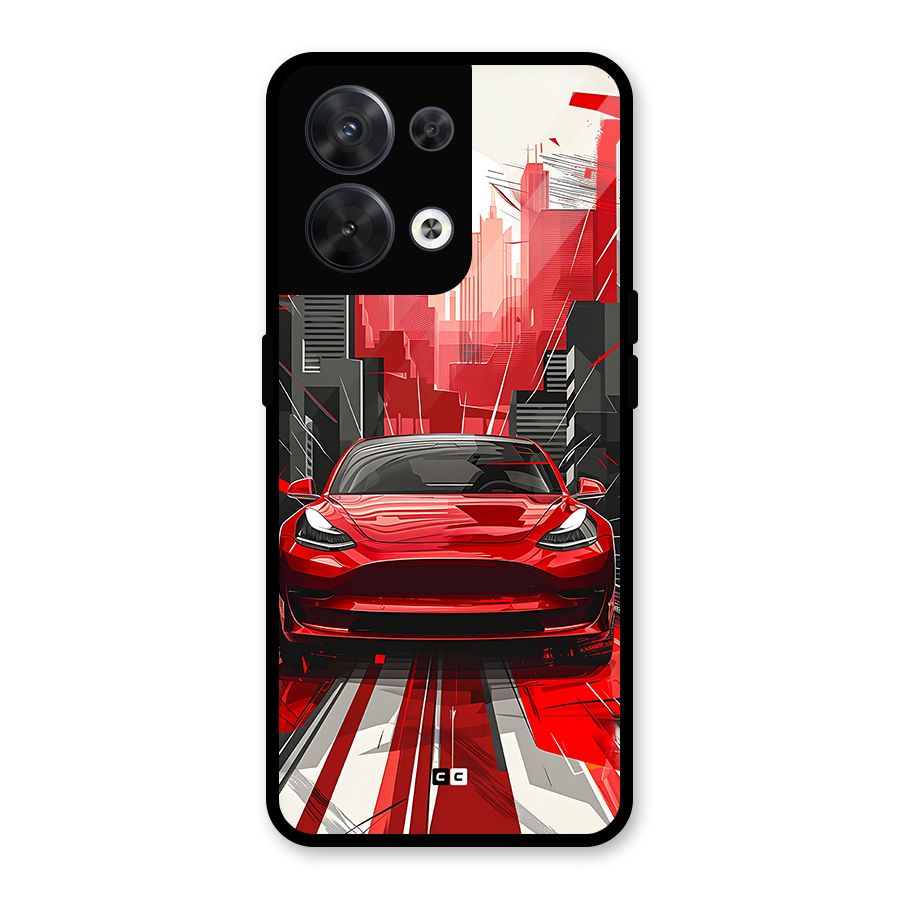 Red And Black Car Glass Back Case for Oppo Reno8 5G