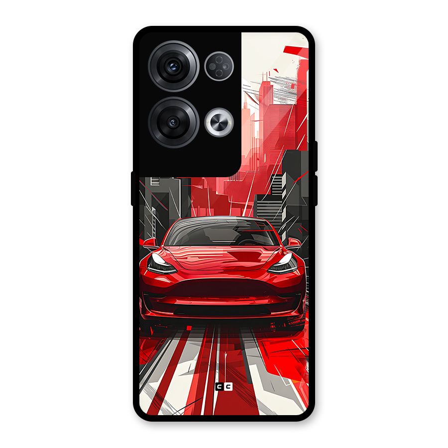 Red And Black Car Glass Back Case for Oppo Reno8 Pro 5G