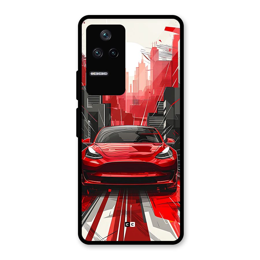 Red And Black Car Glass Back Case for Poco F4 5G