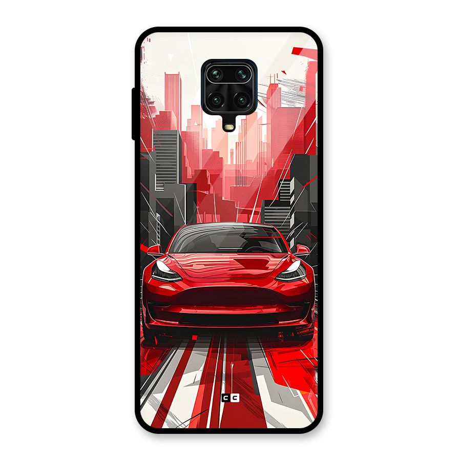 Red And Black Car Glass Back Case for Poco M2 Pro