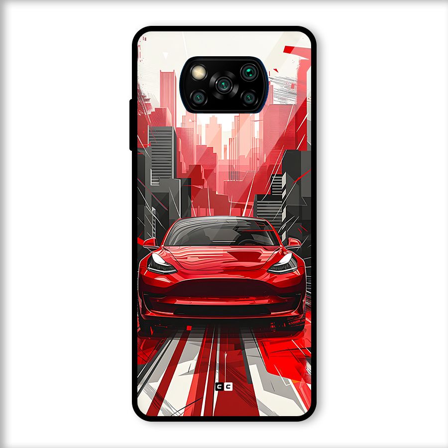 Red And Black Car Glass Back Case for Poco X3