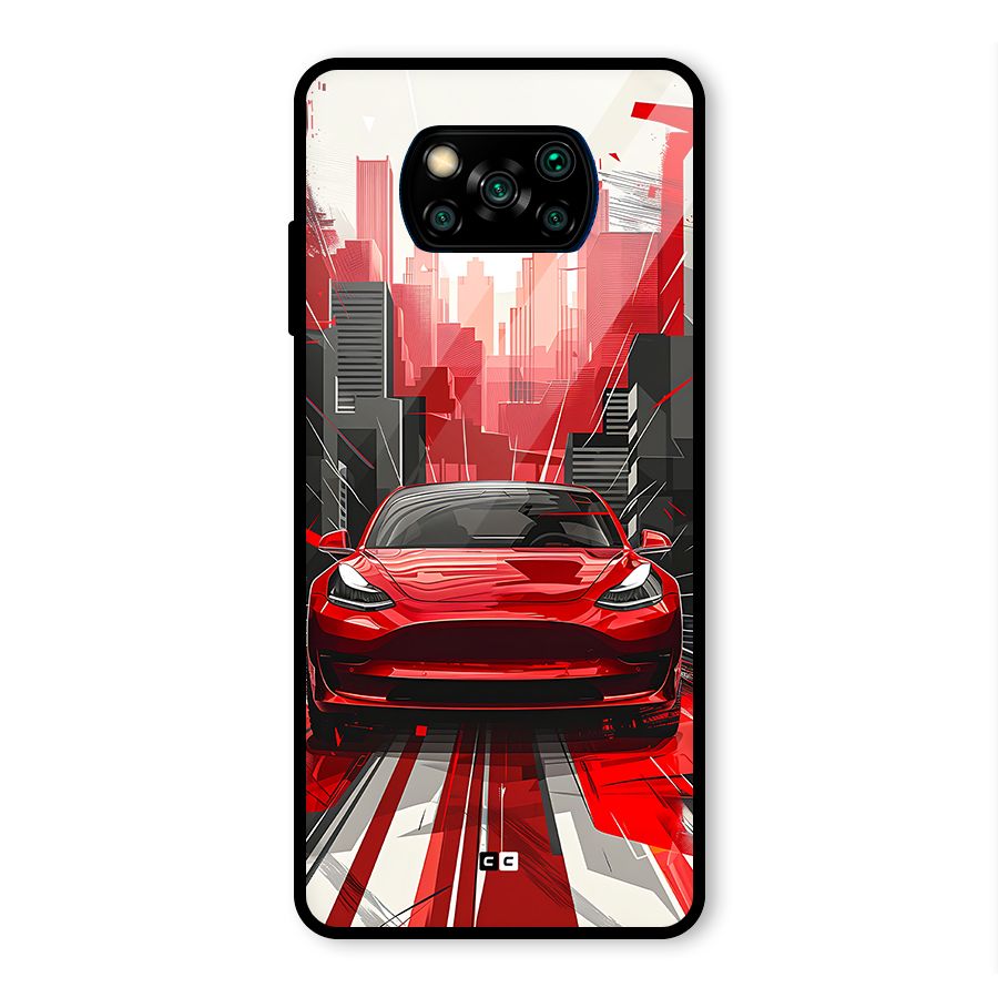 Red And Black Car Glass Back Case for Poco X3 Pro