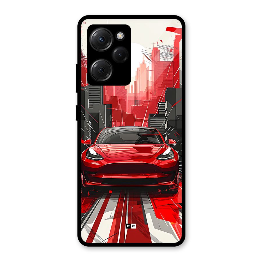 Red And Black Car Glass Back Case for Poco X5 Pro