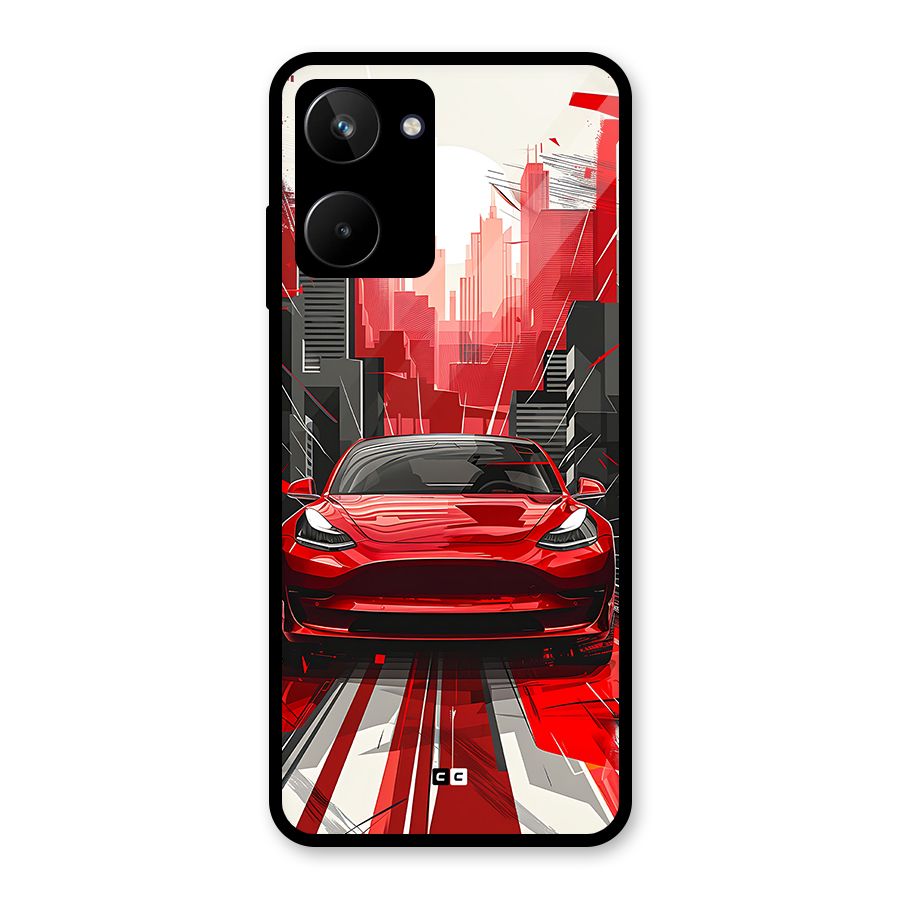 Red And Black Car Glass Back Case for Realme 10