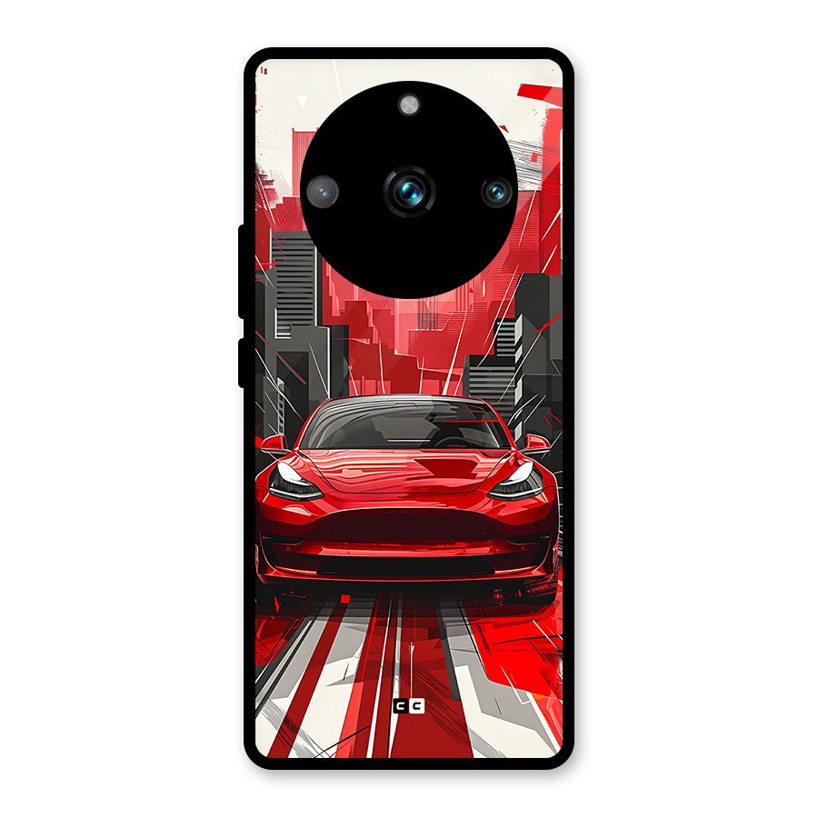 Red And Black Car Glass Back Case for Realme 11 Pro