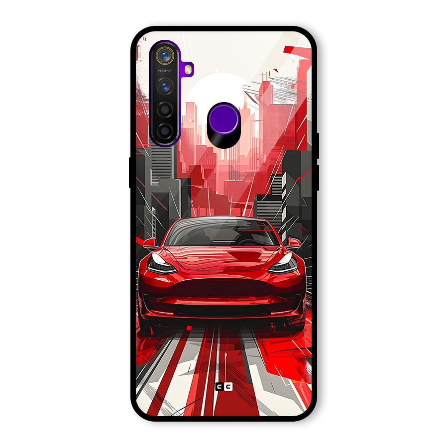 Red And Black Car Glass Back Case for Realme 5 Pro