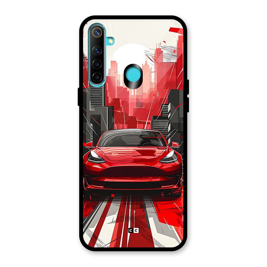 Red And Black Car Glass Back Case for Realme 5i