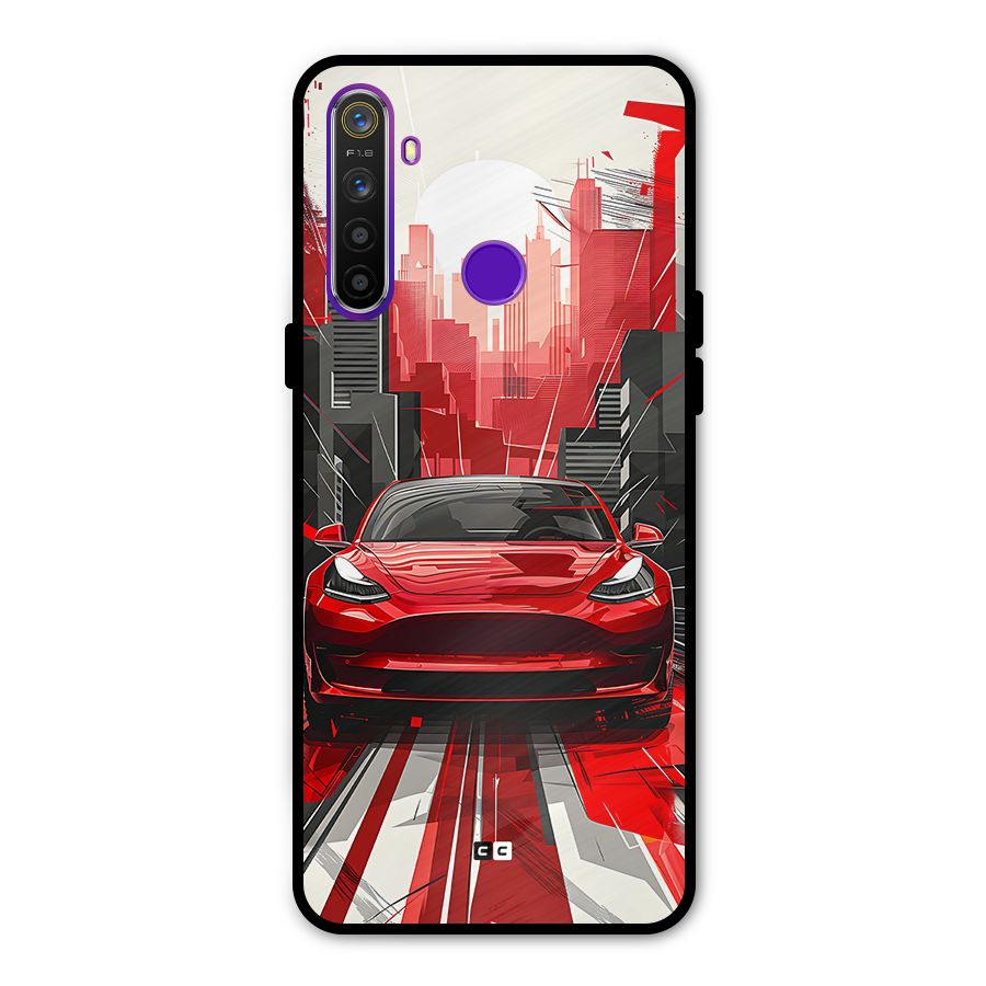 Red And Black Car Glass Back Case for Realme 5s