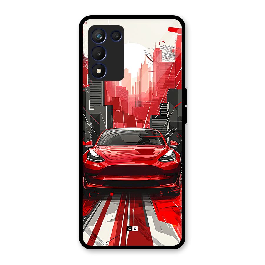 Red And Black Car Glass Back Case for Realme 9 5G Speed