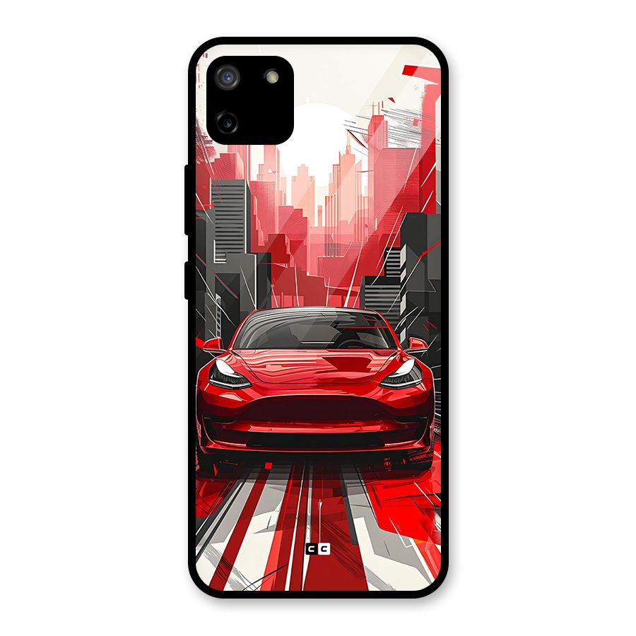 Red And Black Car Glass Back Case for Realme C11
