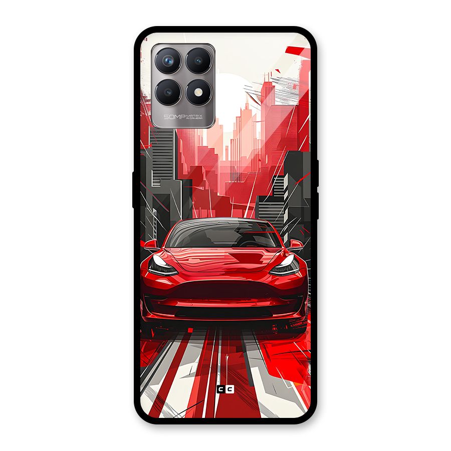 Red And Black Car Glass Back Case for Realme Narzo 50