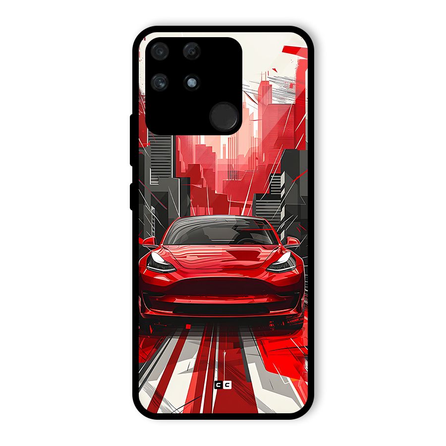 Red And Black Car Glass Back Case for Realme Narzo 50A