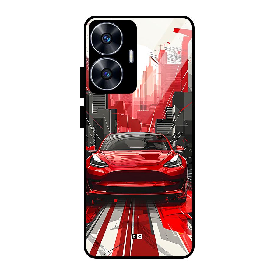 Red And Black Car Glass Back Case for Realme Narzo N55