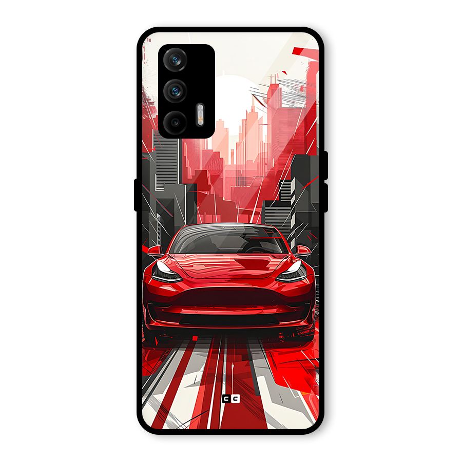 Red And Black Car Glass Back Case for Realme X7 Max