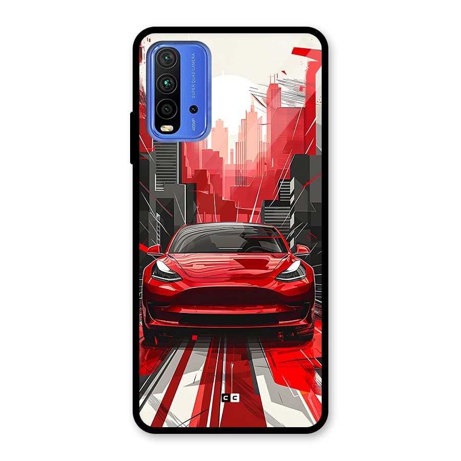 Red And Black Car Glass Back Case for Redmi 9 Power