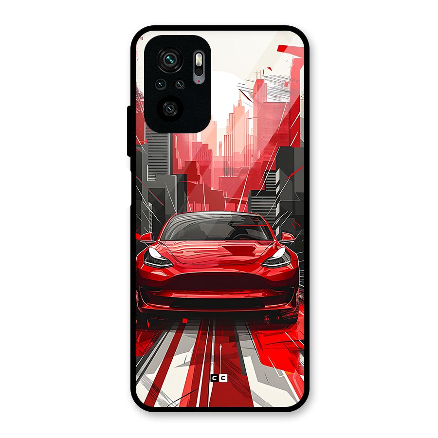 Red And Black Car Glass Back Case for Redmi Note 10
