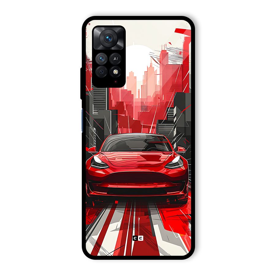 Red And Black Car Glass Back Case for Redmi Note 11 Pro