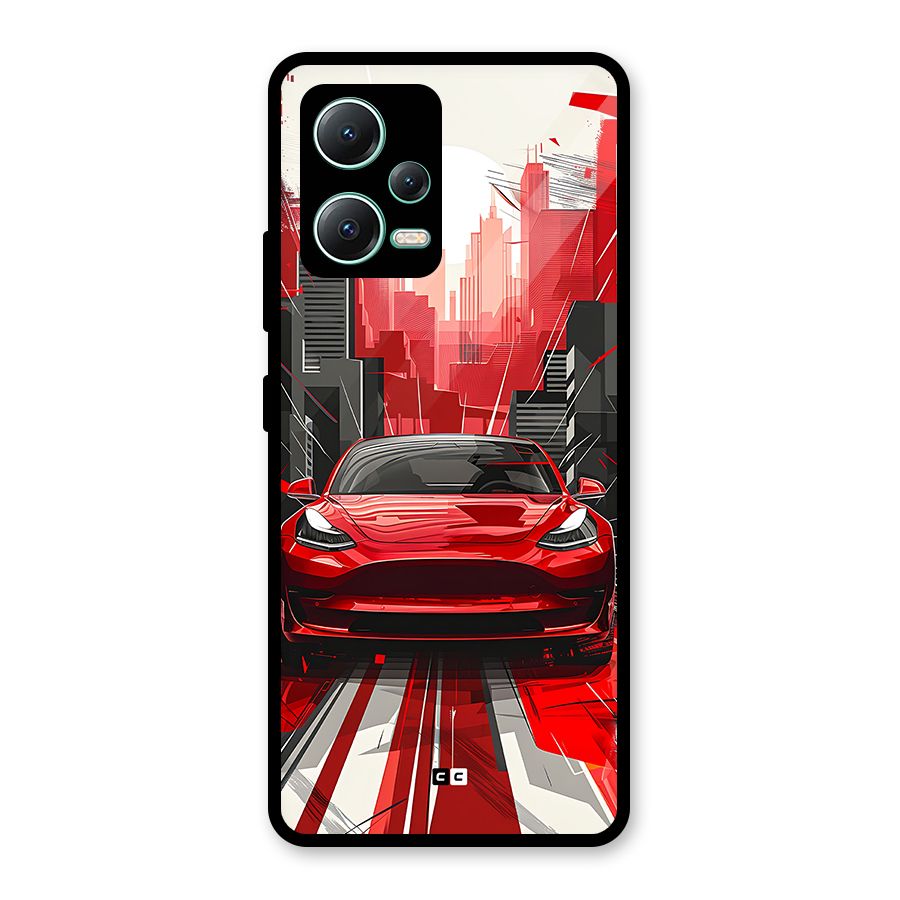 Red And Black Car Glass Back Case for Redmi Note 12 5G