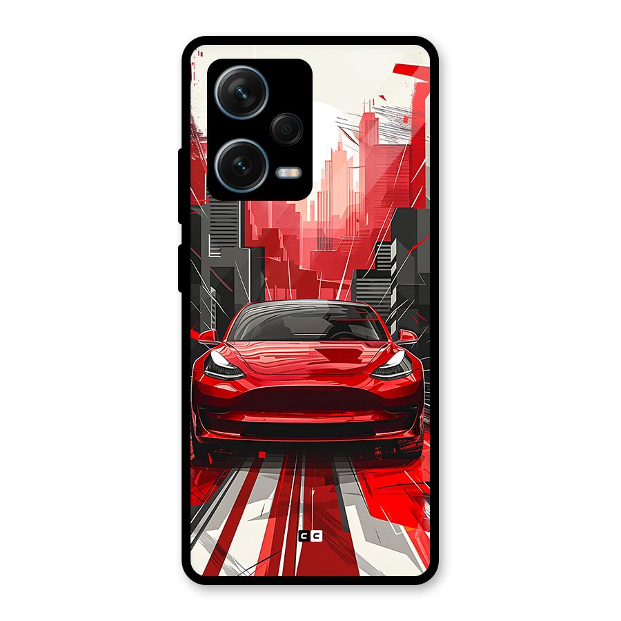 Red And Black Car Glass Back Case for Redmi Note 12 Pro Plus 5G