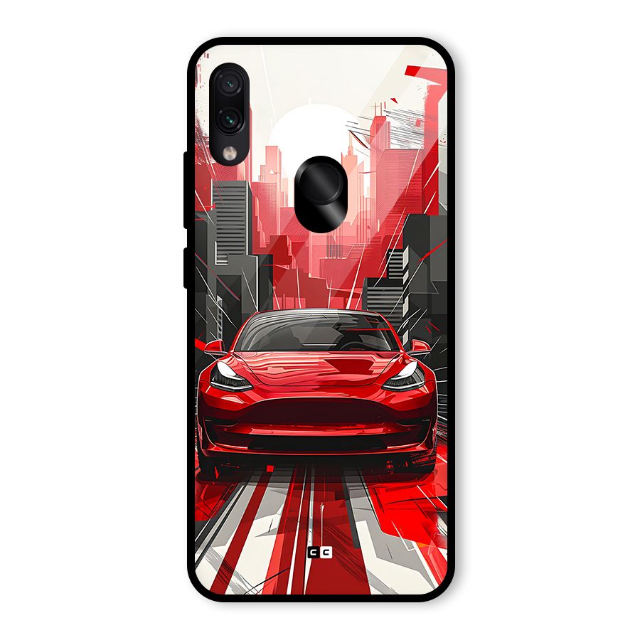 Red And Black Car Glass Back Case for Redmi Note 7 Pro
