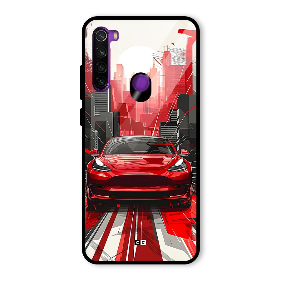 Red And Black Car Glass Back Case for Redmi Note 8